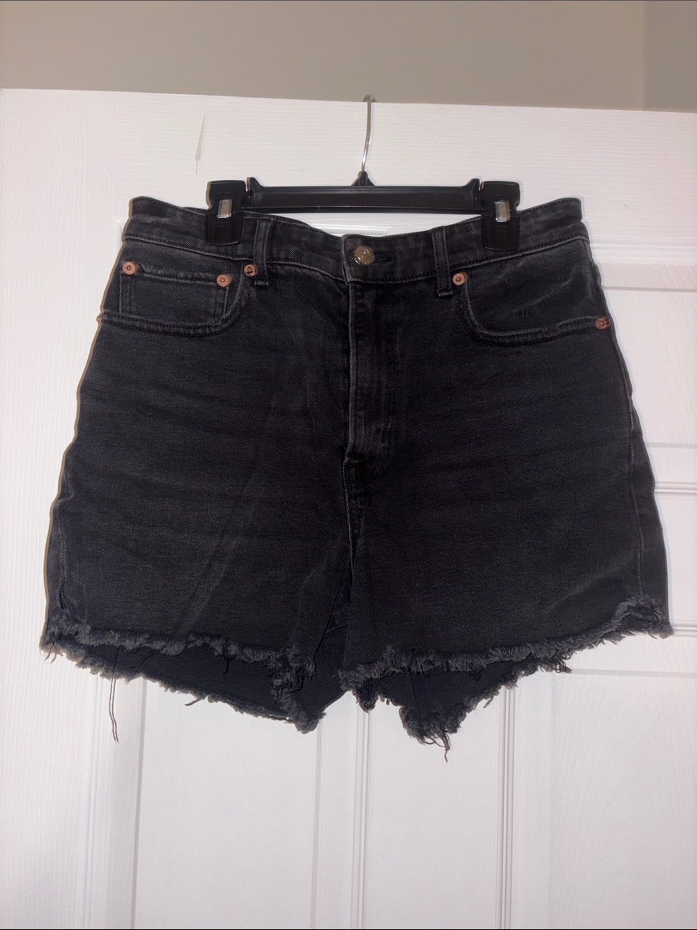American Eagle Outfitters Black High-Rise Frayed Denim Shorts